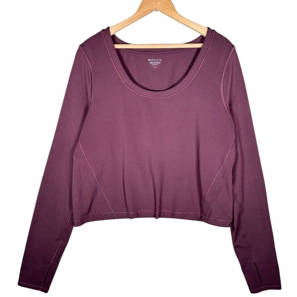 ATHLETA Shanti Long Sleeve Scoop Neck Crop Top in Antique Burgundy - Picture 10 of 10